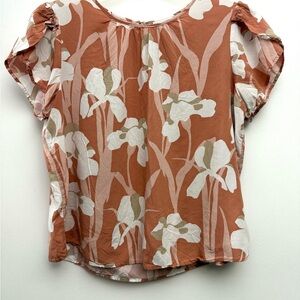 Liz Claiborne Orange Ruffled Cap Sleeve Blouse